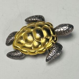 Vintage Danecraft Sea Turtle Pewter Gold Tone Shell Brooch Pin Tortoise Nautical